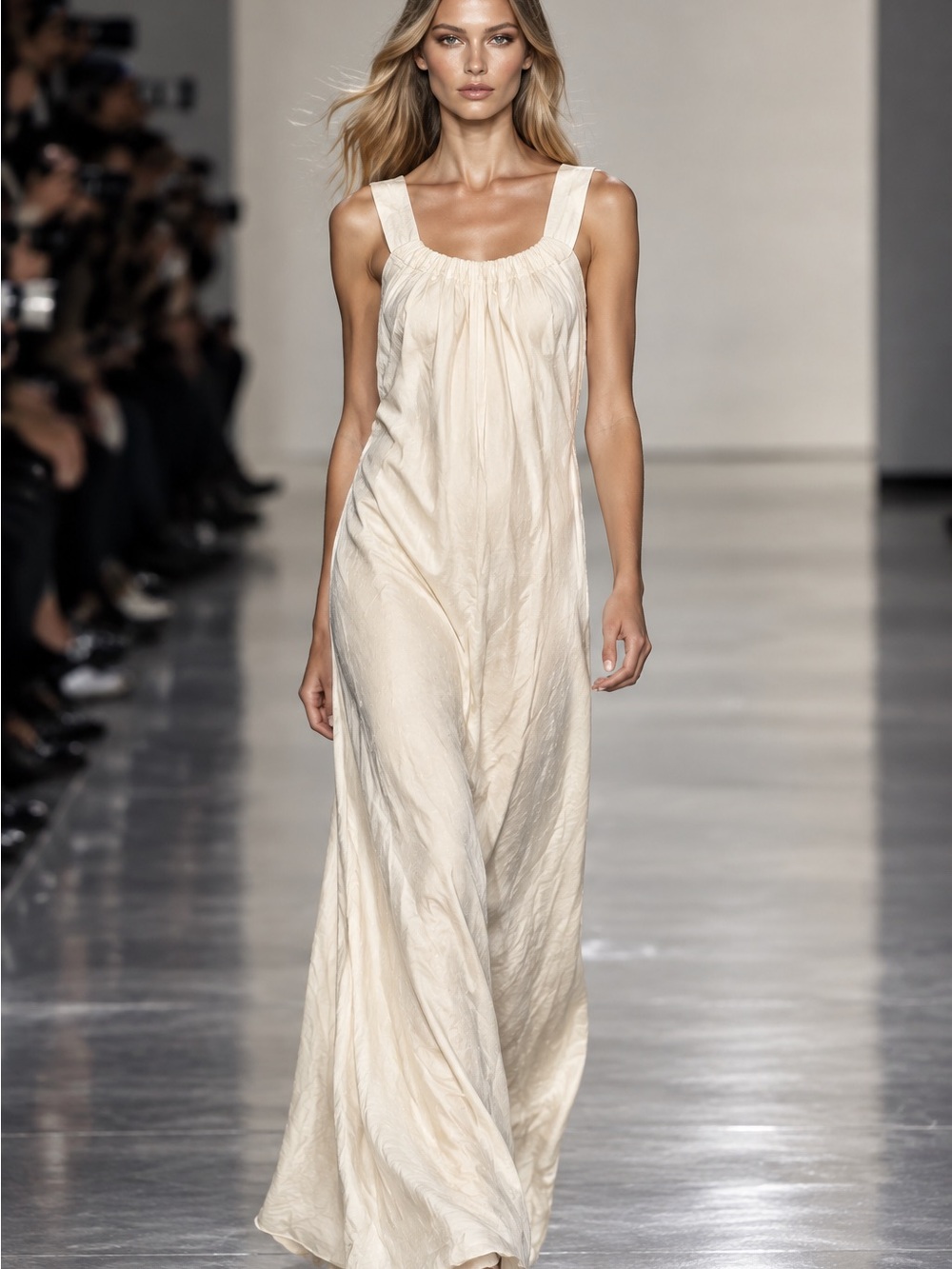Calvin Klein Cream Flowing Satin Sequin Dress
